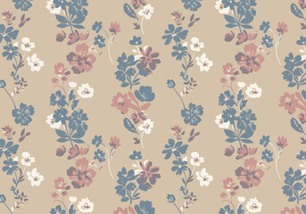 Seamless Pastel Floral Pattern with Blue and Pink Flowers.