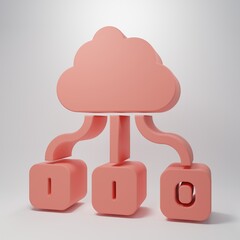 Pink Cloud technology data transfer and storage icon isolated on pink background. Minimalism concept. 3D render illustration