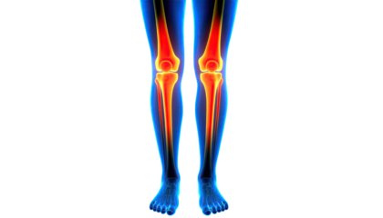 Knee Pain with Highlighted Bones Isolated on White Background
