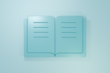 Blue Ancient magic book with alchemy recipes and mystic spells and enchantments icon isolated on blue background. Minimalism concept. 3D render illustration
