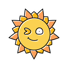 winking cute sun character color icon vector illustration