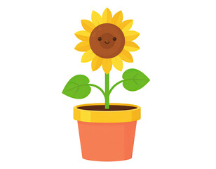 Obraz premium Cheerful Stylized Sunflower Isolated on White Background