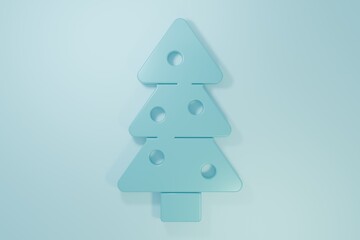 Fototapeta premium Blue Christmas tree with decorations icon isolated on blue background. Merry Christmas and Happy New Year. Minimalism concept. 3D render illustration