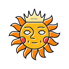 crown cute sun character color icon vector illustration