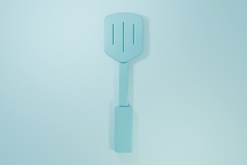 Blue Barbecue spatula icon isolated on blue background. Kitchen spatula icon. BBQ spatula sign. Barbecue and grill tool. Minimalism concept. 3D render illustration
