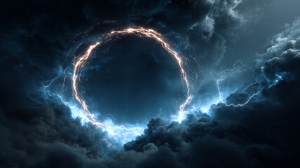 Stormy sky with electric ring portal