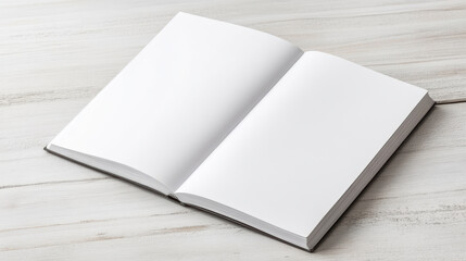 Fototapeta premium Blank notebook open on wooden surface, inviting creativity and ideas