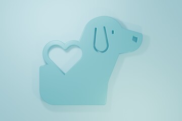 Blue Heart with dog icon isolated on blue background. Pet paw in heart. Love to the animals. Minimalism concept. 3D render illustration