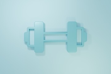 Blue Dumbbell icon isolated on blue background. Muscle lifting, fitness barbell, sports equipment. Minimalism concept. 3D render illustration