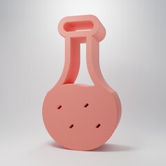 Pink Test tube and flask chemical laboratory test icon isolated on pink background. Laboratory glassware sign. Minimalism concept. 3D render illustration