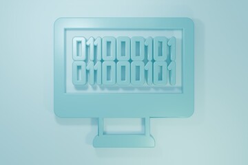 Blue Binary code icon isolated on blue background. Minimalism concept. 3D render illustration