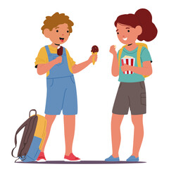 Fototapeta premium Happy school friends eating sweet ice-cream for refreshment and snack during lessons break