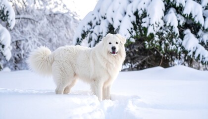 Fluffy white dog in snowy forest (1)