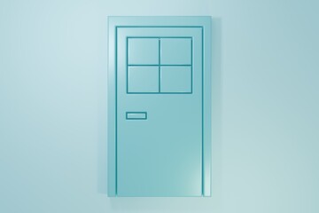 Blue Closed door icon isolated on blue background. Minimalism concept. 3D render illustration