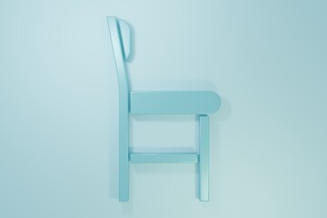 Blue Chair icon isolated on blue background. Minimalism concept. 3D render illustration