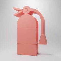 Pink Fire extinguisher icon isolated on pink background. Minimalism concept. 3D render illustration