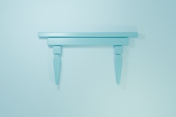 Blue Wooden table icon isolated on blue background. Minimalism concept. 3D render illustration