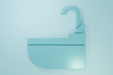 Blue Washbasin with water tap icon isolated on blue background. Minimalism concept. 3D render illustration
