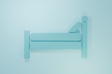 Blue Bed icon isolated on blue background. Minimalism concept. 3D render illustration