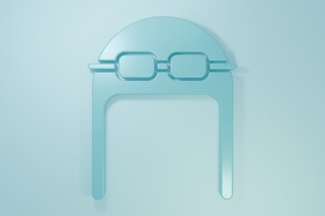Blue Aviator hat with goggles icon isolated on blue background. Pilot hat. Minimalism concept. 3D render illustration