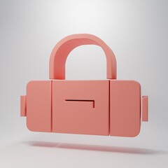 Pink Suitcase for travel icon isolated on pink background. Traveling baggage sign. Travel luggage icon. Minimalism concept. 3D render illustration