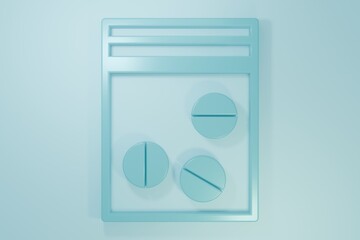 Blue Plastic bag of drug icon isolated on blue background. Health danger. Minimalism concept. 3D render illustration