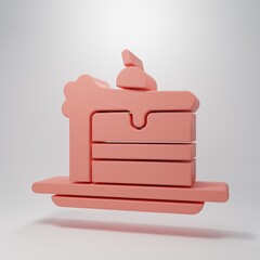 Pink Cake icon isolated on pink background. Happy Birthday. Minimalism concept. 3D render illustration