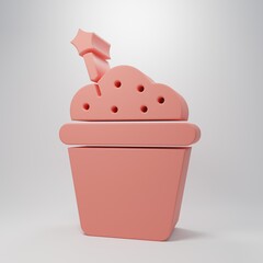 Pink Cake icon isolated on pink background. Happy Birthday. Minimalism concept. 3D render illustration