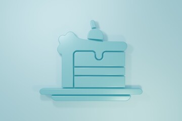 Blue Cake icon isolated on blue background. Happy Birthday. Minimalism concept. 3D render illustration