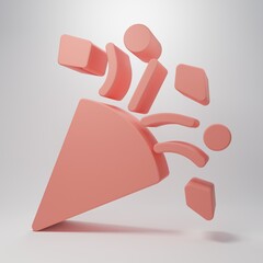 Pink Festive confetti icon isolated on pink background. Minimalism concept. 3D render illustration