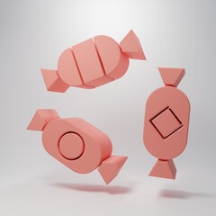 Pink Candy icon isolated on pink background. Minimalism concept. 3D render illustration
