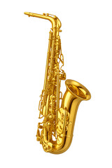 Fototapeta premium Saxophone displayed against a plain background highlighting its golden finish and intricate design