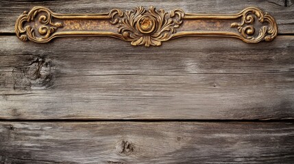 Ornate Gold Detail on Rustic Wood.