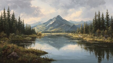 a serene, reflective scene possibly a lake with a mountain backdrop evoking timeless tranquility and scenic wonder.