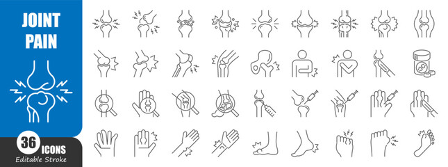 Joint pain thin line icon . Rheumatism concept . Editable stroke . Vector .