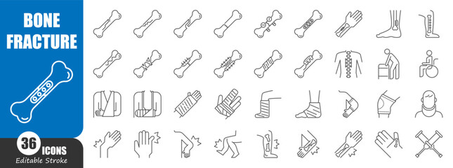 Bone fracture thin line icon . Editable stroke . Vector .