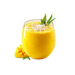 Refreshing Mango Smoothie with Coconut Flakes and Mint Garnish