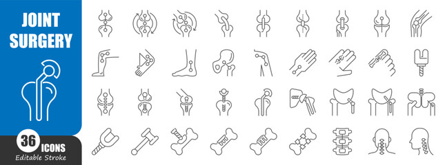 Joint replacement surgery thin line icon . Editable stroke . Vector .