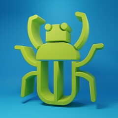 Green Stink bug icon isolated on blue background. Minimalism concept. 3D render illustration