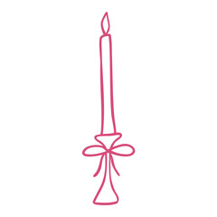 Long candle on a candlestick with a bow. Vector graphic element for wedding design or for interior design