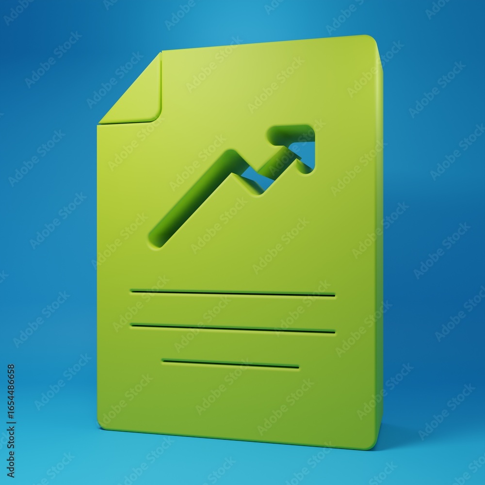 Poster green document with graph chart icon isolated on blue background. report text file icon. accounting 