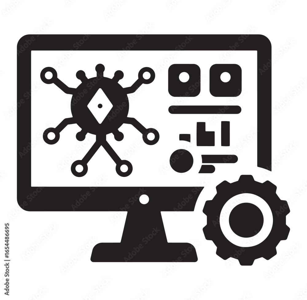 Aufkleber computer screen displaying data analysis and settings associated with system design and gears
