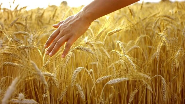 Wheat seed and hand in Feed Crops Seeds, for concept agriculture presentation ads