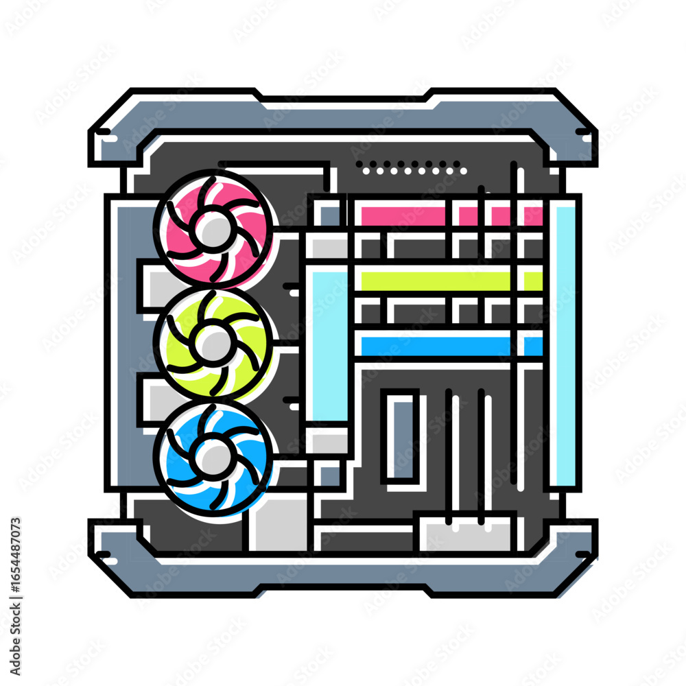 Poster custom build open case gaming pc color icon vector illustration