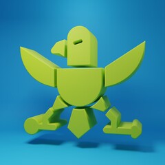 Green Eagle icon isolated on blue background. American Presidential symbol. Minimalism concept. 3D render illustration
