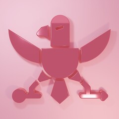 Pink Eagle icon isolated on pink background. American Presidential symbol. Minimalism concept. 3D render illustration