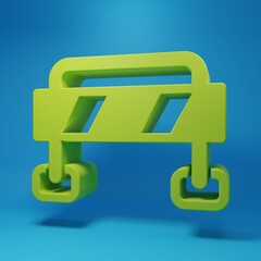 Green Road barrier icon isolated on blue background. Symbol of restricted area which are in under construction processes. Repair works. Minimalism concept. 3D render illustration