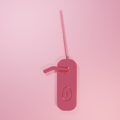Pink Door handle icon isolated on pink background. Door lock sign. Minimalism concept. 3D render illustration