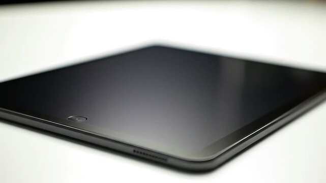 Sleek Black Tablet on White Surface Modern Tech and Minimalist Design.