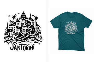 magical santorini vector t-shirt design print template